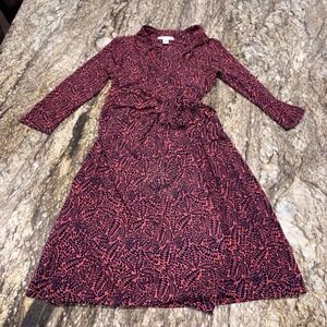 Leaf Print Faux Wrap Long Sleeve Maternity Dress Women Small Pink Motherhood